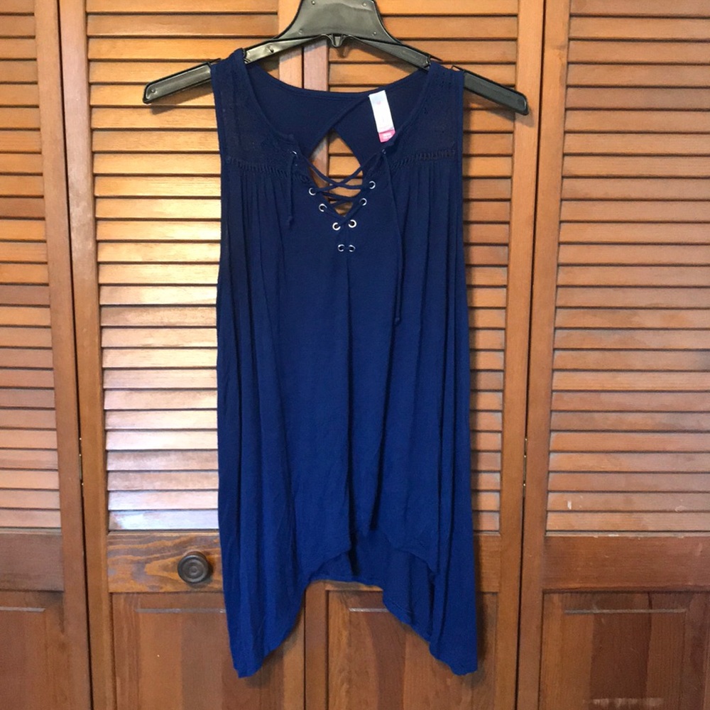 Blue tank top with lace up front